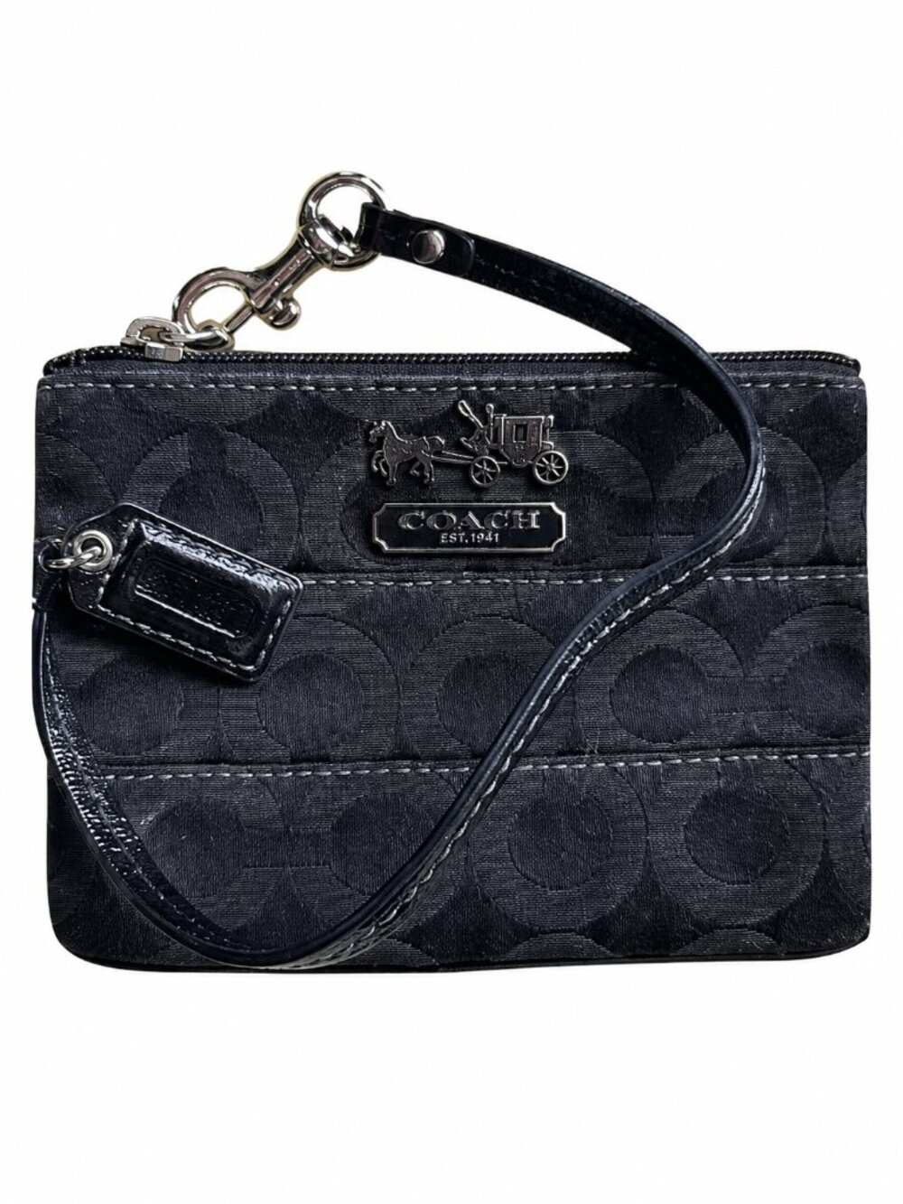 Coach Signature Jacquard Wristlet Black 5.5" x 3.5"